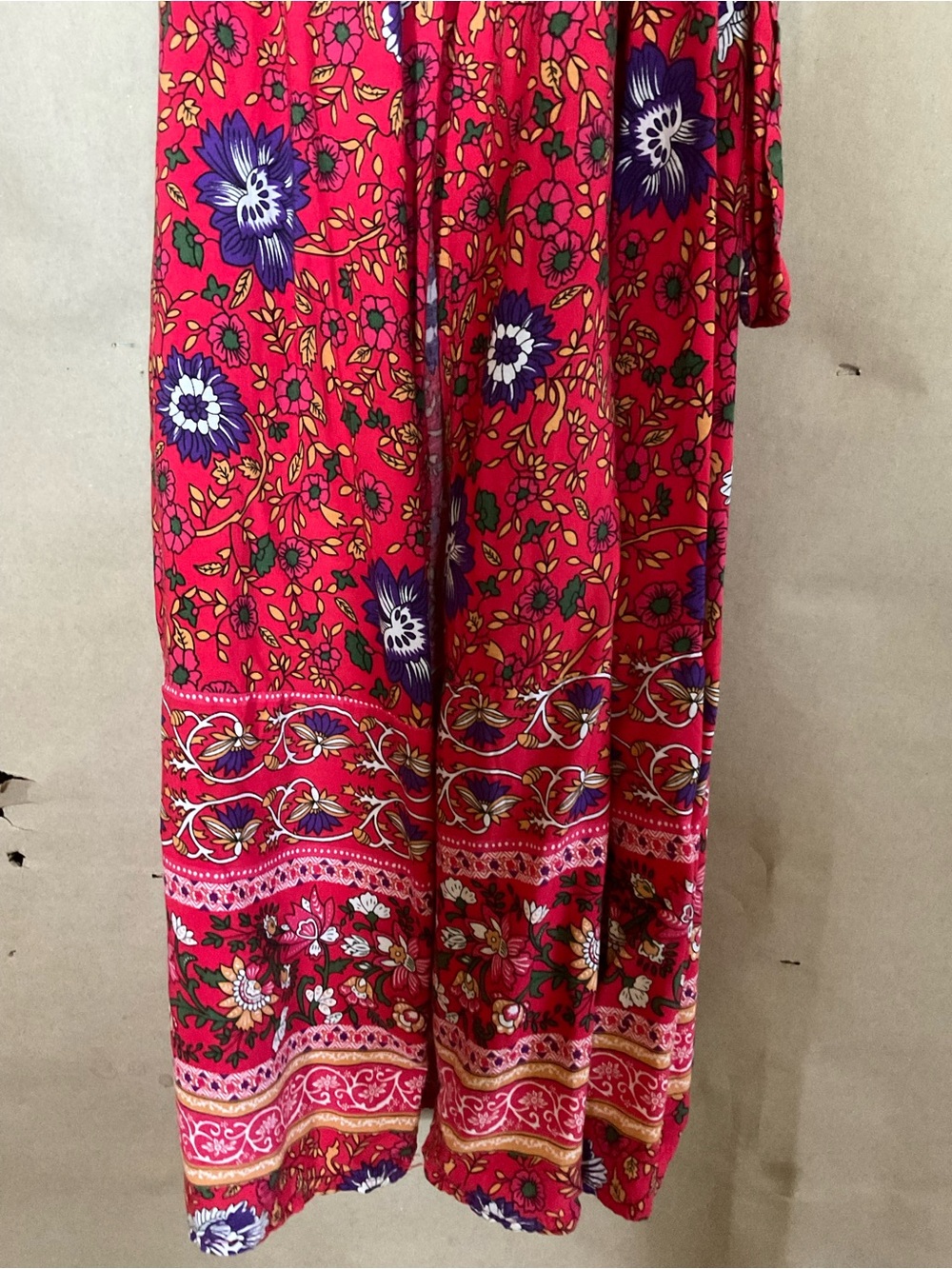 Pretty Garden. Red Floral Wrap Maxi Dress with Tie Waist. Size L - Picture 2 of 10